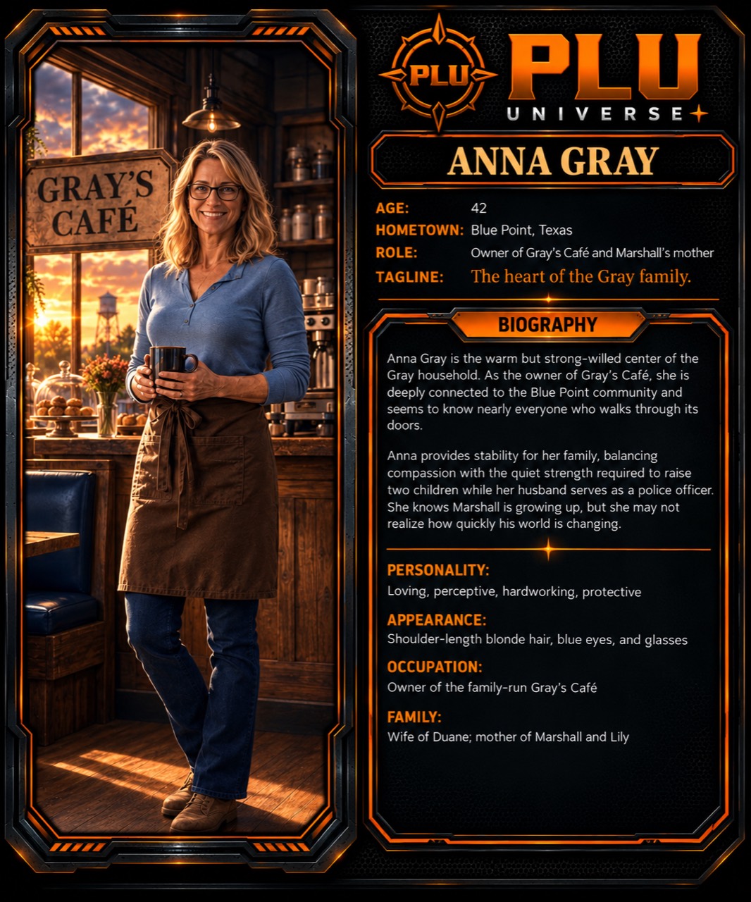 Character profile for Anna Gray, Marshall's mother and owner of Gray's Cafe