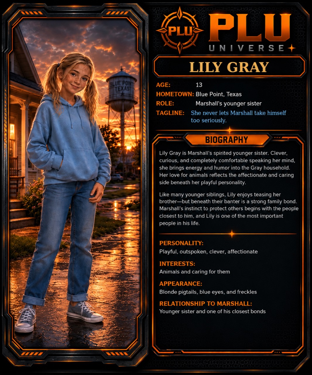 Character profile for Lily Gray, Marshall's spirited younger sister