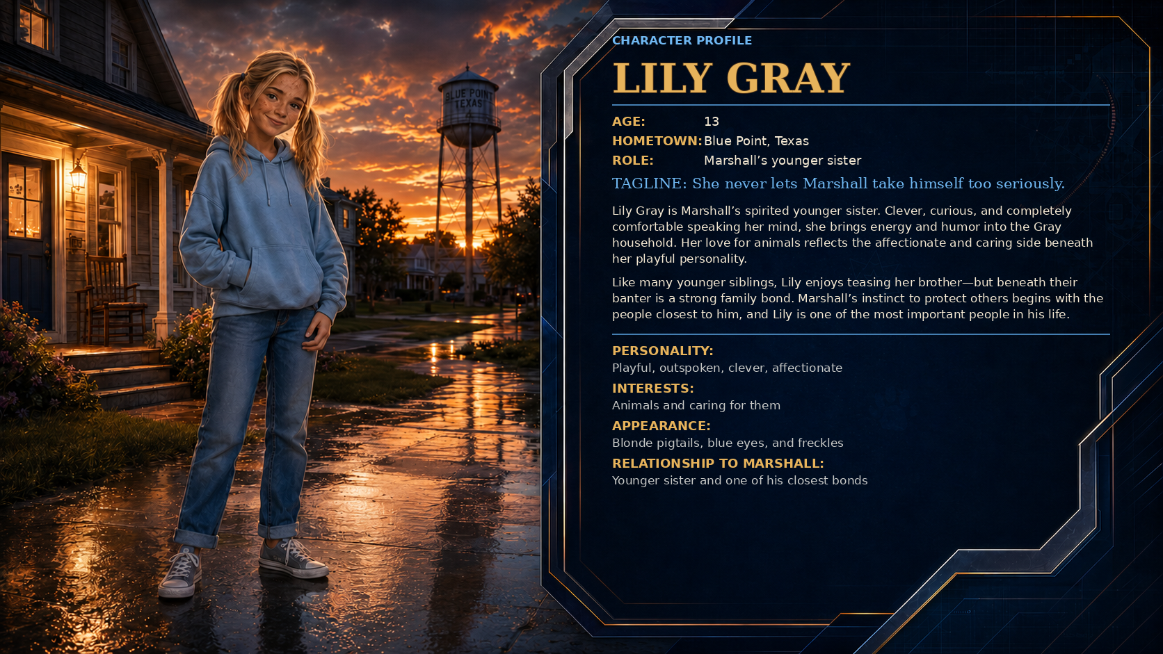 Character profile for Lily Gray, Marshall's spirited younger sister